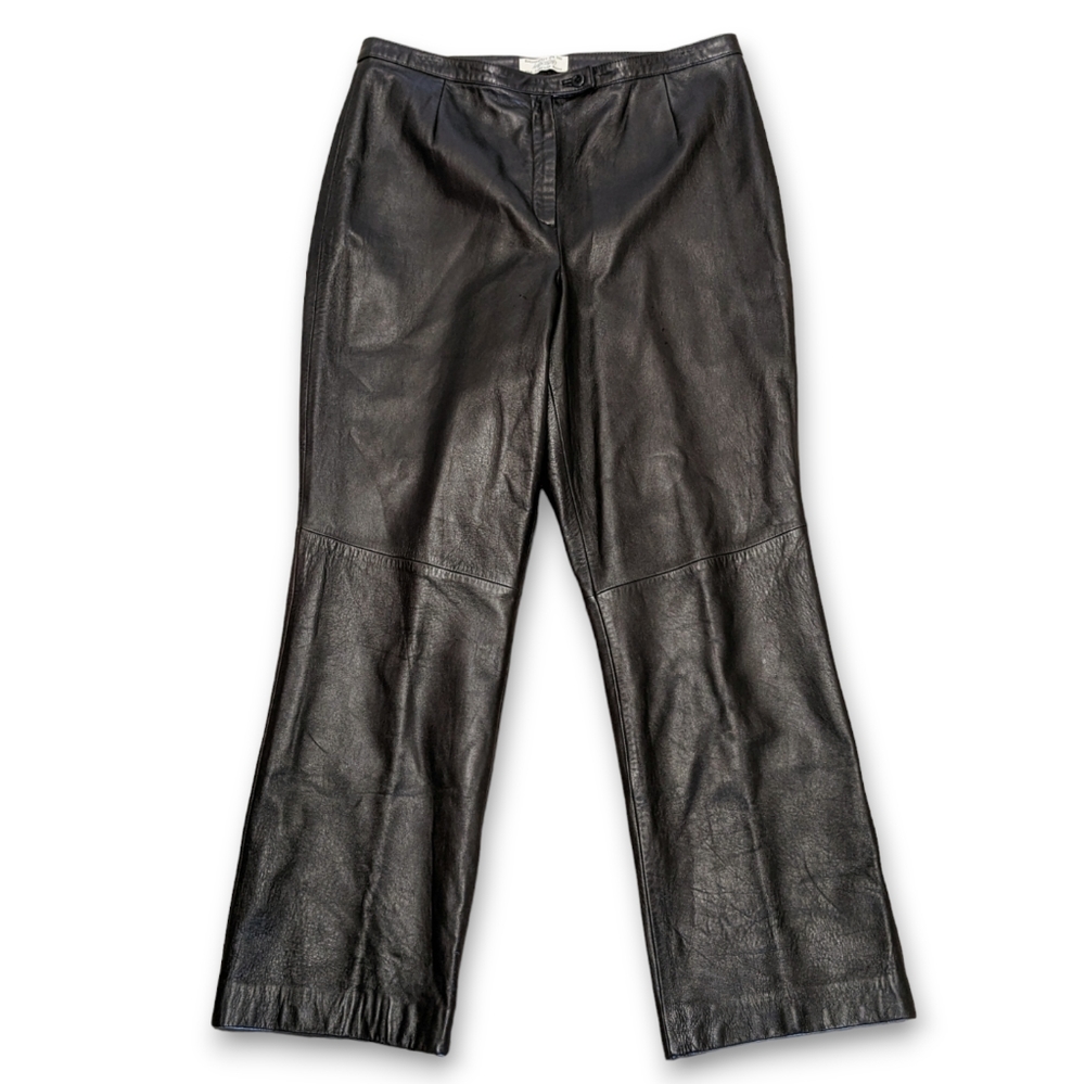Lord & Taylor Lambskin Leather Pants Size 14P Straight Leg Chocolate Brown 34x29